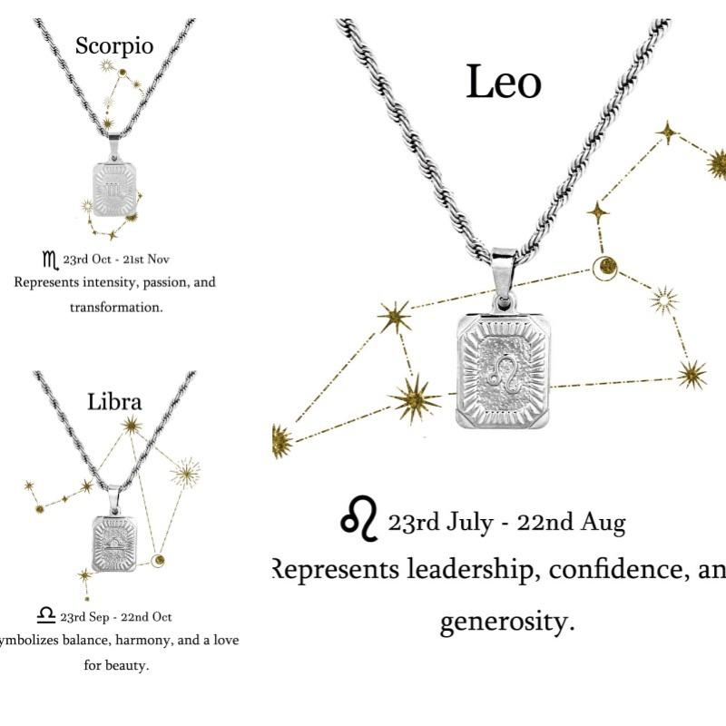 Constellation necklace, Zodiac Sign Stainless Steel Pendant Necklace，star sign Unisex for men women, personalized Charm necklace, customized sign necklace