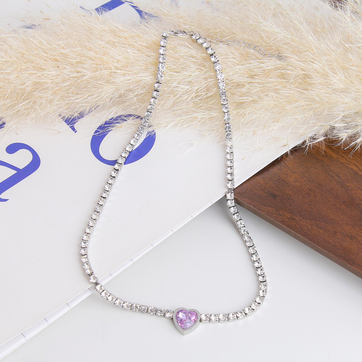 Purple Heart Tennis Necklace for Woman - Stainless Steel, Purple Heart-Shaped Zircon Pendant, Minimalist Luxury Style; Adjustable, Elegant and Versatile Jewelry for Daily Wear