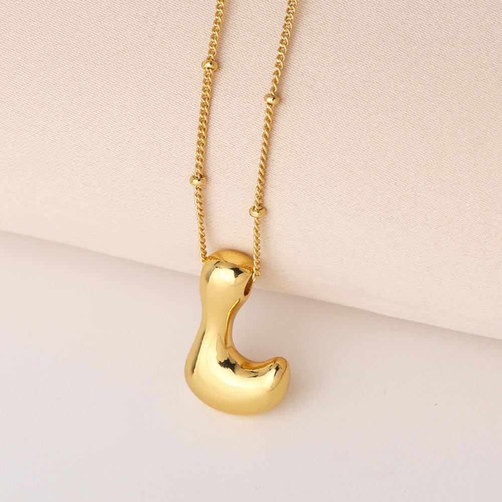 Bold Bubble Initial Necklace, Unique Font Letter Pendant with Satellite Chain – 26 Letters, Brass, Waterproof, Non-Tarnish, Stylish Jewelry Gift for Women.