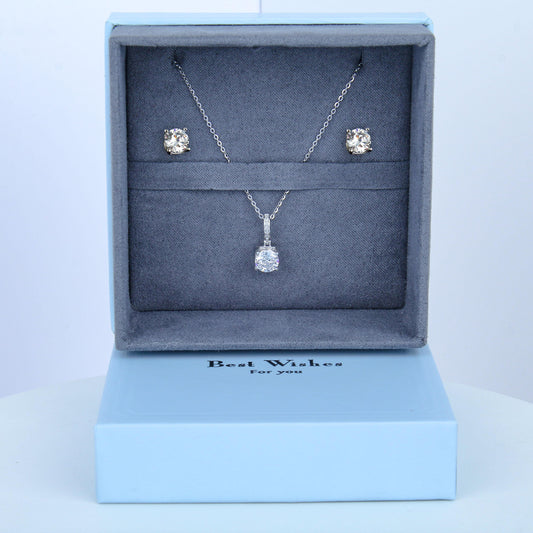 S925 stud set/ Minimalist Design Zircon Jewelry Set for Women-Sterling Silver, Four-prong Set, Necklace and Earring Includes, Simple and Classic ,Dainty Gifts for Mom Daughter Girlfriend.