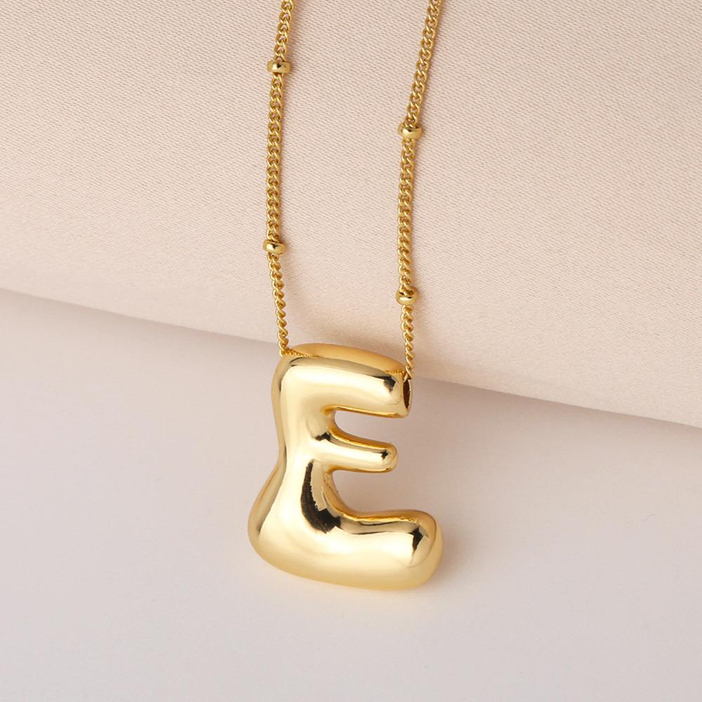 Bold Bubble Initial Necklace, Unique Font Letter Pendant with Satellite Chain – 26 Letters, Brass, Waterproof, Non-Tarnish, Stylish Jewelry Gift for Women.