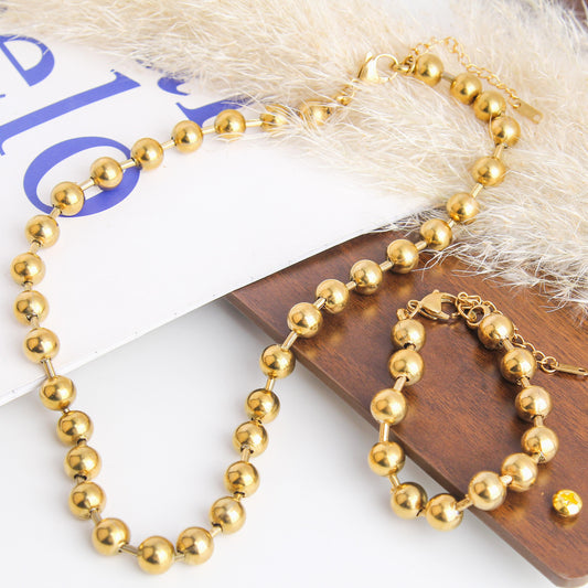 Bold Stainless Steel Large Bead Chain Necklace and Bracelet for Woman – Chunky Heavyweight Statement Jewelry with Modern, Edgy, and Unique Style for Fashion, Fashion Jewelry for Daily Wear