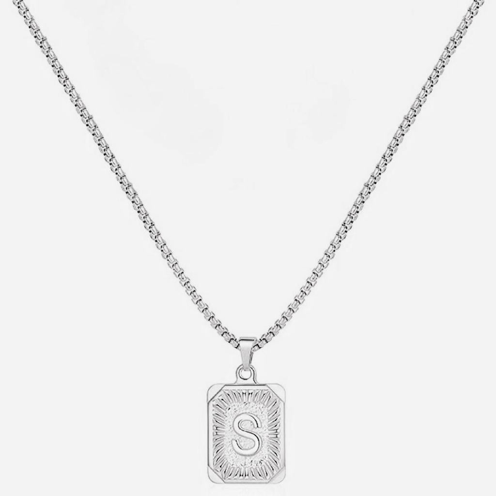 LN001:Initial A Z Letter Pendant Necklace Mens Womens Capital Letter Yellow Gold Plated Stainless Steel Box Chain