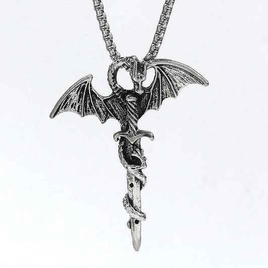 HN022:Hip-Hop Style Necklace,Winged Dragon Sword Necklace for Women and Men