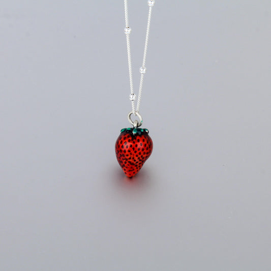 S925 cute Sweet Strawberry Pendant,Sterling Silver necklace for women,  Bead Chain, Stylish and Adorable Necklace, Fashionable Jewelry, Dainty Gifts for Mom Daughter Girlfriend.