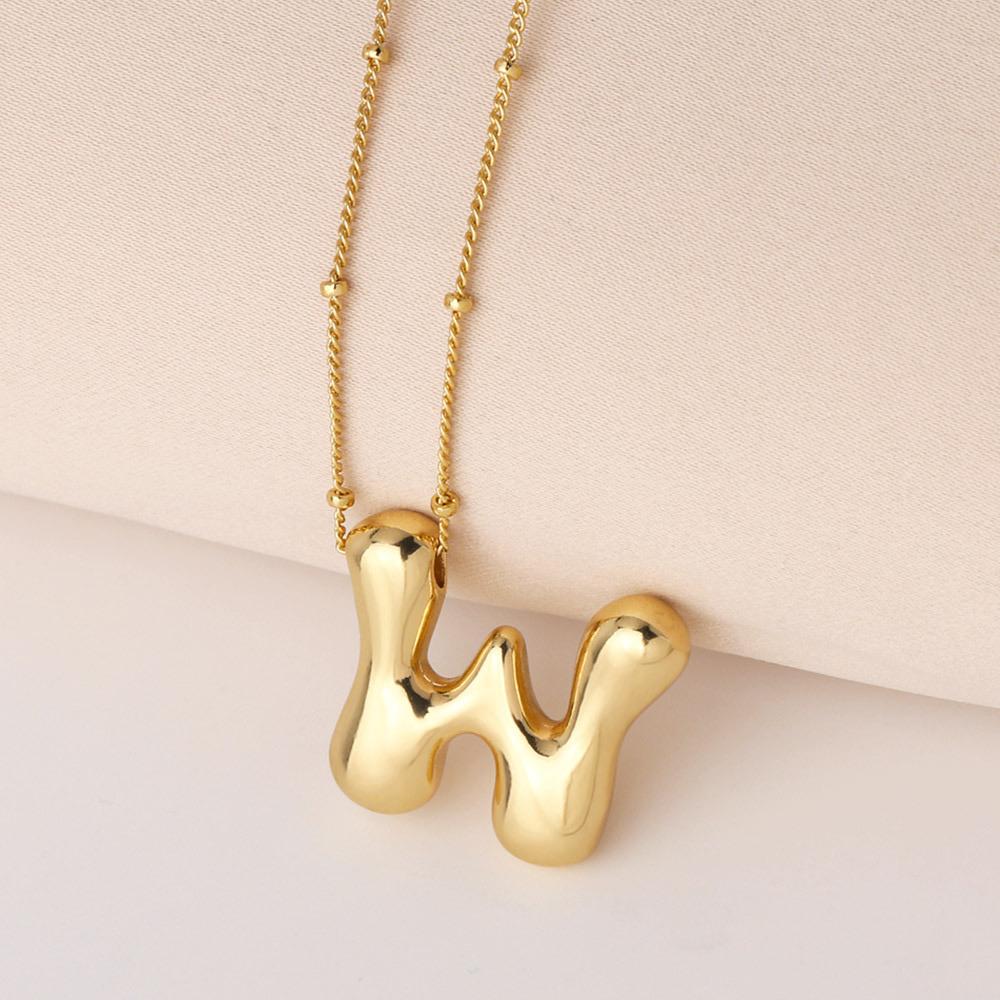 Bold Bubble Initial Necklace, Unique Font Letter Pendant with Satellite Chain – 26 Letters, Brass, Waterproof, Non-Tarnish, Stylish Jewelry Gift for Women.
