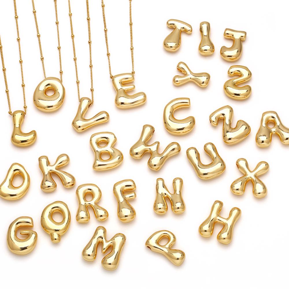 Bold Bubble Initial Necklace, Unique Font Letter Pendant with Satellite Chain – 26 Letters, Brass, Waterproof, Non-Tarnish, Stylish Jewelry Gift for Women.