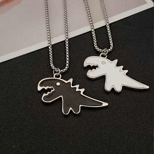 HN016:Hip-Hop Style Necklace, Tiny Animal Dinosaur Pendant Necklace Unique Dragon Charm Necklace for Women and Men
