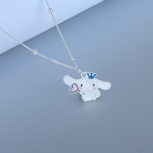 S925 Sterling Silver  necklace for women-White Crown Heart Dog Pendant, Stylish and Adorable Necklace, Fashionable Jewelry, Dainty Gifts for Mom Daughter Girlfriend.