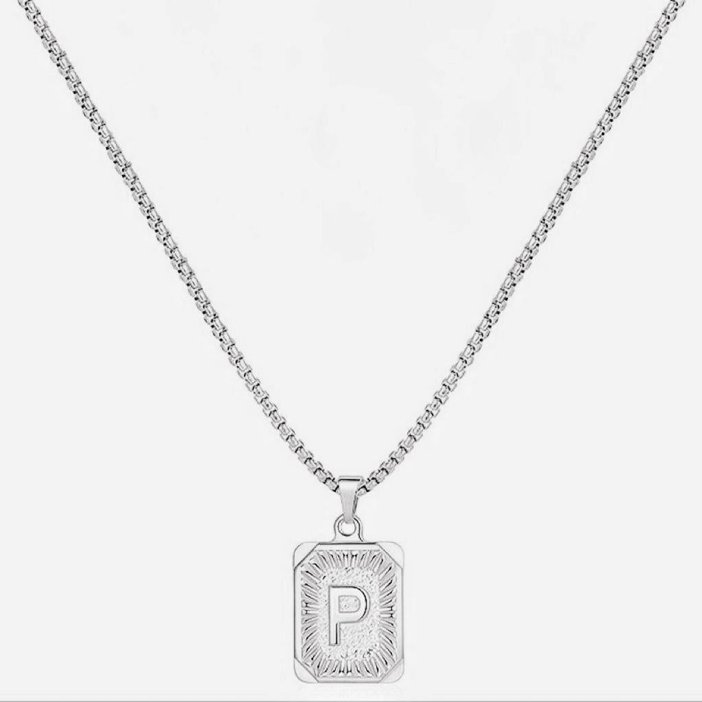 LN001:Initial A Z Letter Pendant Necklace Mens Womens Capital Letter Yellow Gold Plated Stainless Steel Box Chain