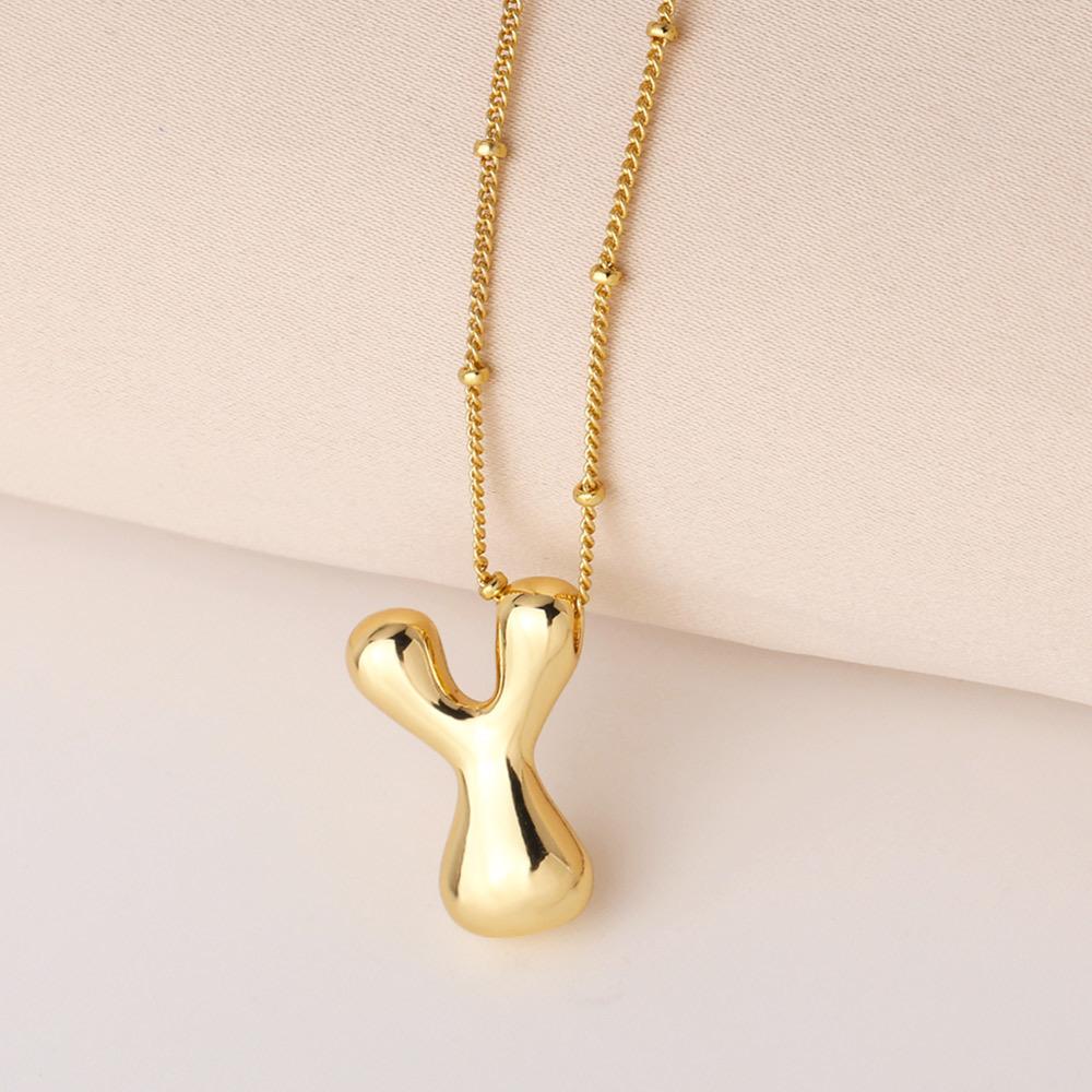 Bold Bubble Initial Necklace, Unique Font Letter Pendant with Satellite Chain – 26 Letters, Brass, Waterproof, Non-Tarnish, Stylish Jewelry Gift for Women.