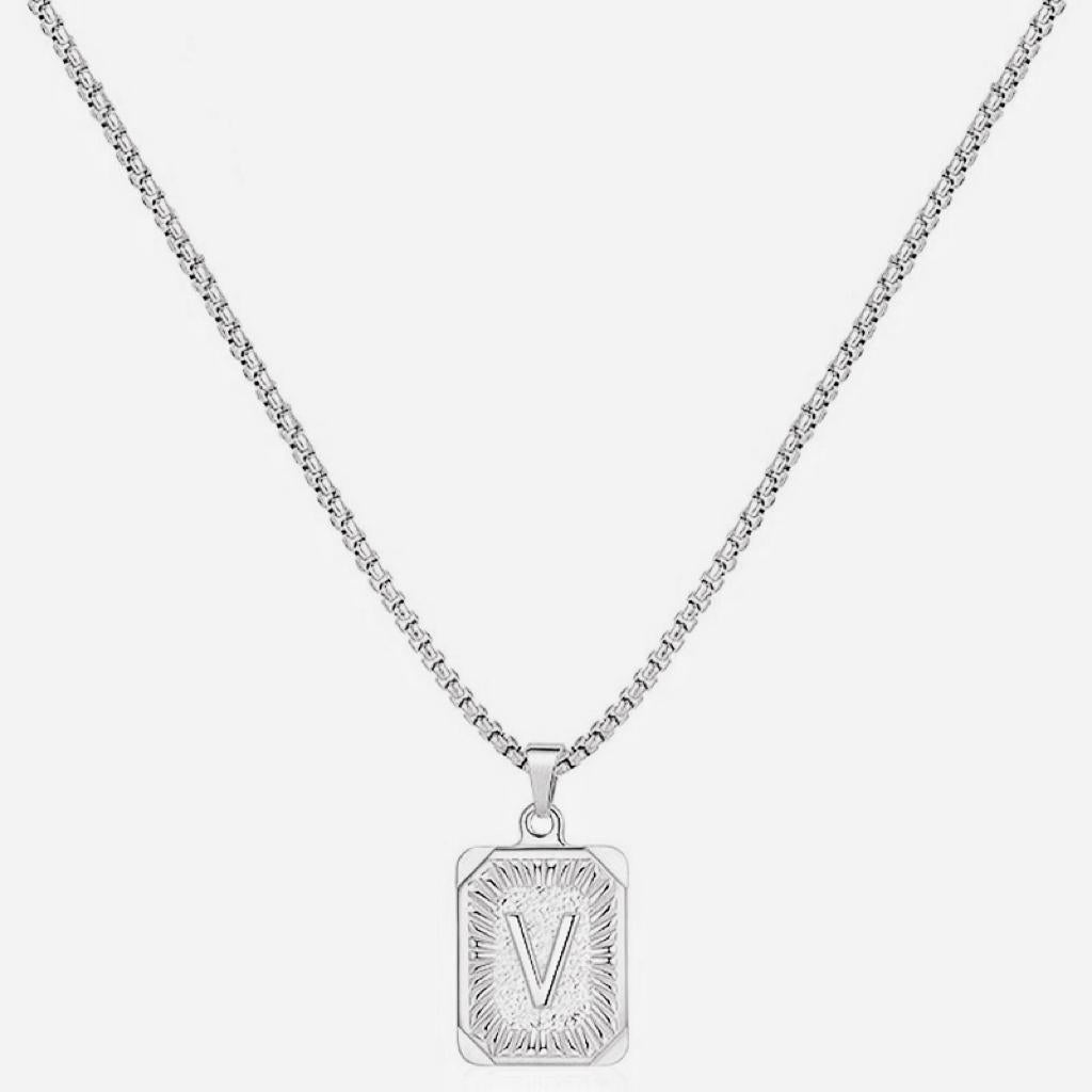LN001:Initial A Z Letter Pendant Necklace Mens Womens Capital Letter Yellow Gold Plated Stainless Steel Box Chain