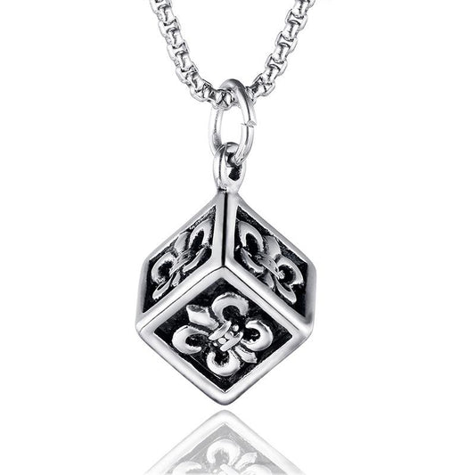 HN064:Hip-Hop Style Necklace,Fleur De Lis Cube Pendent Necklace For Women And Men