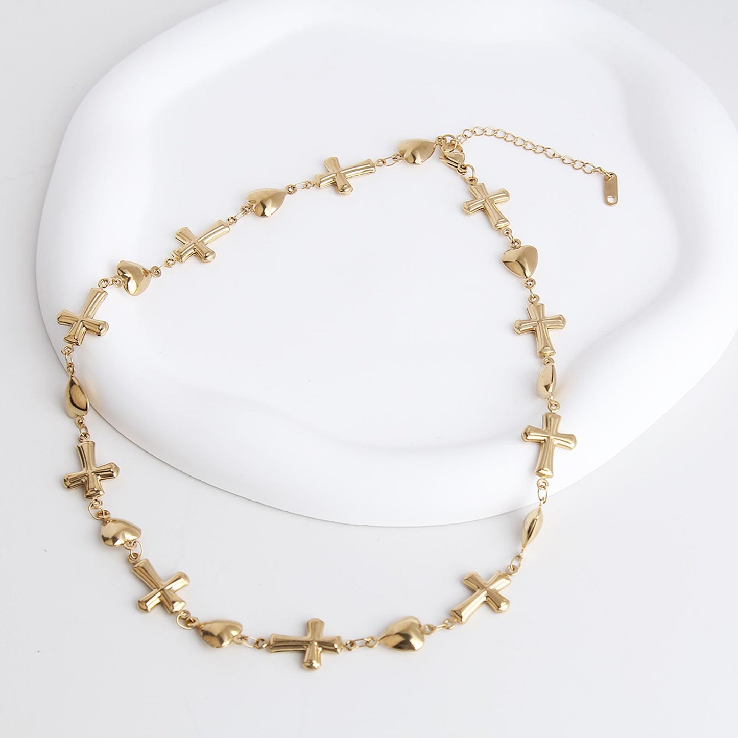 Vintage Station Necklace for Woman -Stainless Steel, Three Unique Cross Designs, Adjustable, Stylish and Chic; Elegant and Versatile Jewelry for Daily Wear