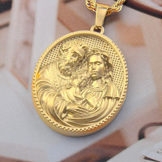 Exquisite Holy Family Pendant Necklace for Men or Wonmen, Stainless Steel Christian Necklace, Religious Silver Catholic Necklace, Perfect Mother’s Day Charm Gift