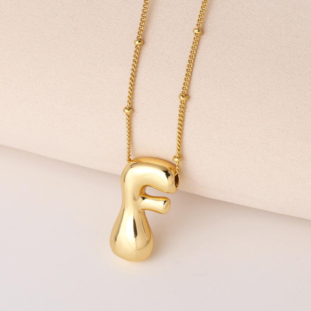 Bold Bubble Initial Necklace, Unique Font Letter Pendant with Satellite Chain – 26 Letters, Brass, Waterproof, Non-Tarnish, Stylish Jewelry Gift for Women.