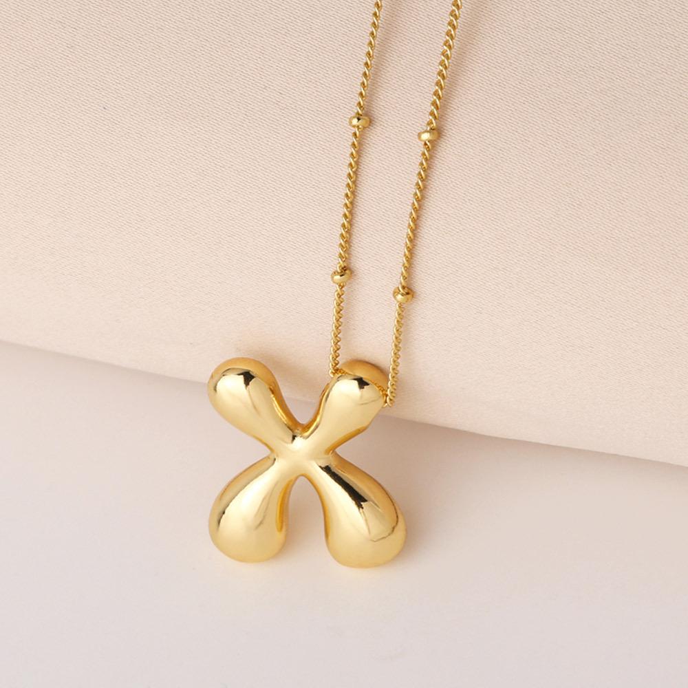 Bold Bubble Initial Necklace, Unique Font Letter Pendant with Satellite Chain – 26 Letters, Brass, Waterproof, Non-Tarnish, Stylish Jewelry Gift for Women.