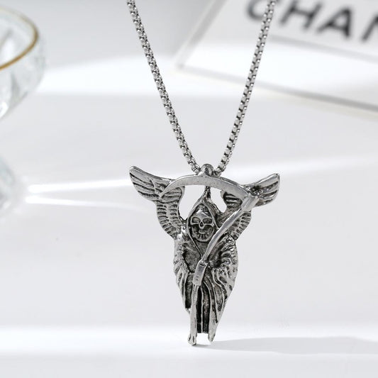 HN065:Hip-Hop Style Necklace,Gothic Grim Reaper Death Scythe Skull Necklace For Women And Men