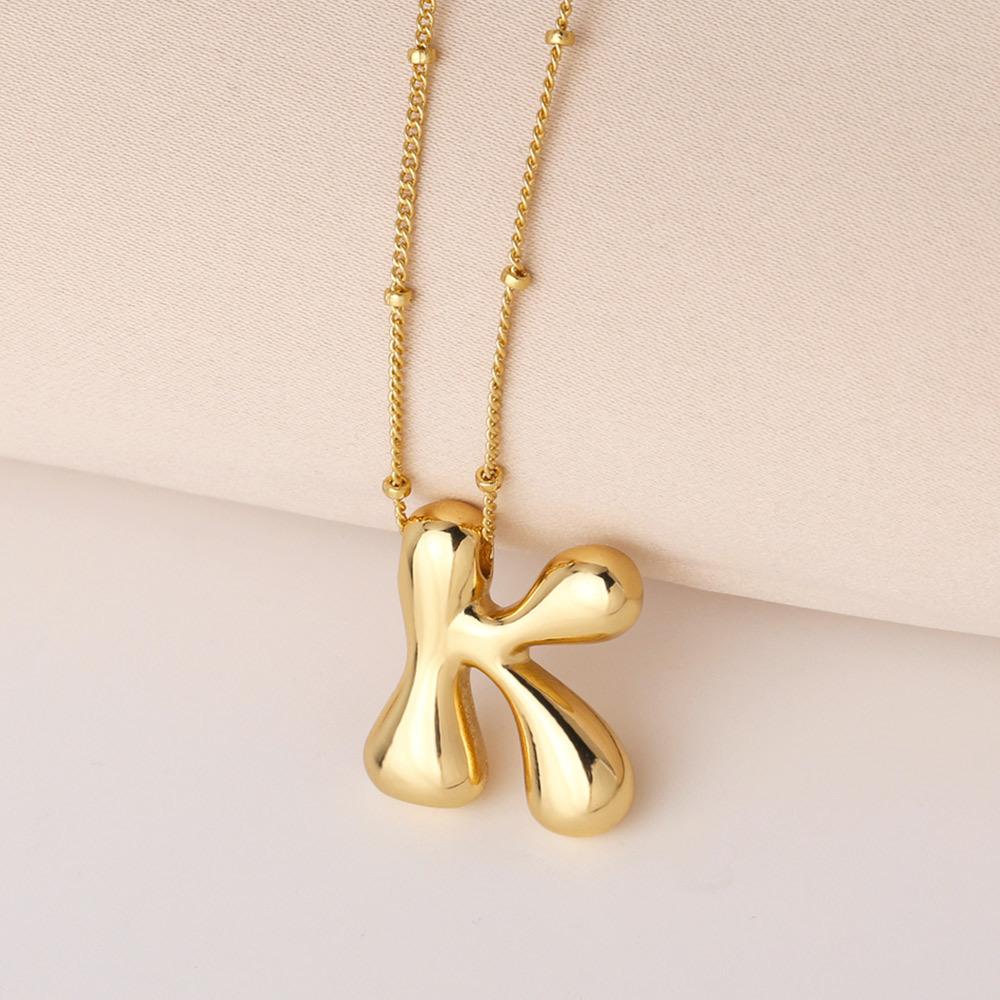 Bold Bubble Initial Necklace, Unique Font Letter Pendant with Satellite Chain – 26 Letters, Brass, Waterproof, Non-Tarnish, Stylish Jewelry Gift for Women.