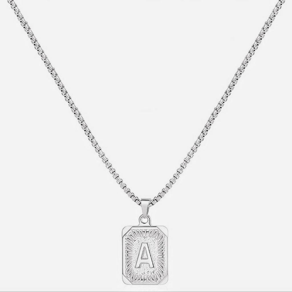 LN001:Initial A Z Letter Pendant Necklace Mens Womens Capital Letter Yellow Gold Plated Stainless Steel Box Chain