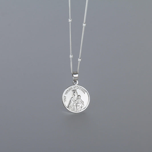 S925 Sterling Silver  Necklace for Men and Women- Classic and Simple Round Pendant, the Virgin Mary and Jesus, Christian Necklace,Perfect Gift for Faith and Inspiration