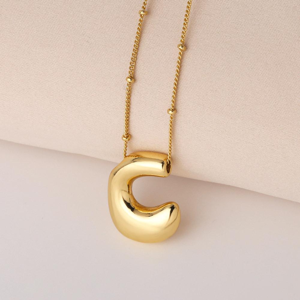 Bold Bubble Initial Necklace, Unique Font Letter Pendant with Satellite Chain – 26 Letters, Brass, Waterproof, Non-Tarnish, Stylish Jewelry Gift for Women.