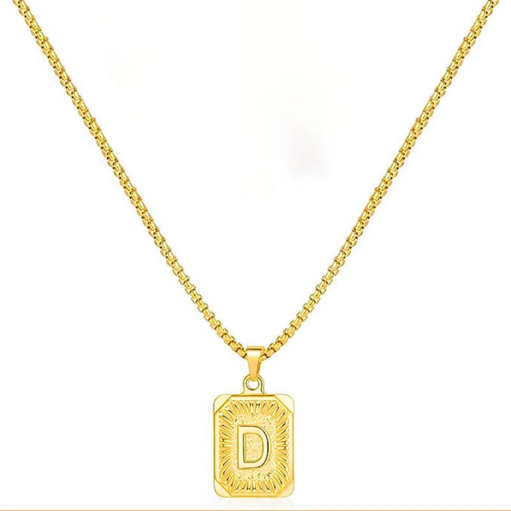 LN001:Initial A Z Letter Pendant Necklace Mens Womens Capital Letter Yellow Gold Plated Stainless Steel Box Chain