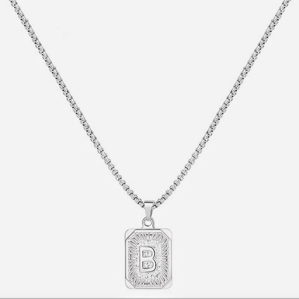 LN001:Initial A Z Letter Pendant Necklace Mens Womens Capital Letter Yellow Gold Plated Stainless Steel Box Chain