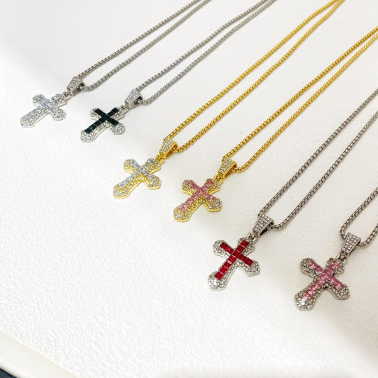 HN050:Hip-Hop Style Necklace, Colorful Cross necklace for Women And Men, Stainless Steel Necklace, Titanium Steel