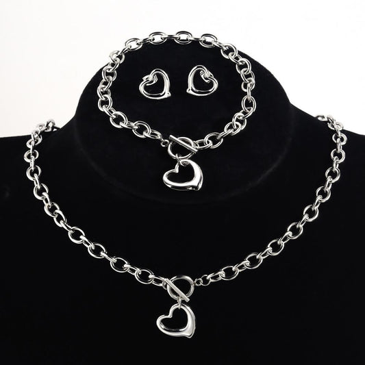 Set of 3/ Heart Set -Necklace , Bracelet and Earrings, Stylish Elegant Stainless Steel, Non-Tarnish, Fashionable, Dainty Christmas Valentine's Day Gift for Women Girls