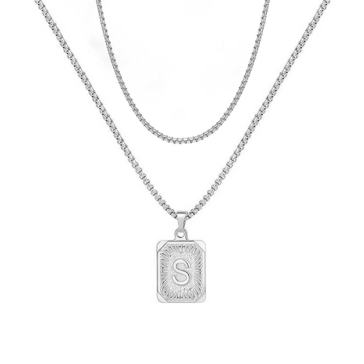 LN001:Initial A Z Letter Pendant Necklace Mens Womens Capital Letter Yellow Gold Plated Stainless Steel Box Chain