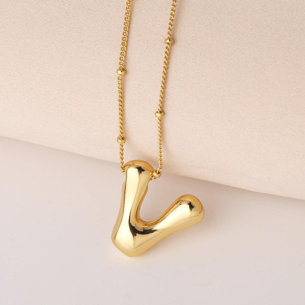 Bold Bubble Initial Necklace, Unique Font Letter Pendant with Satellite Chain – 26 Letters, Brass, Waterproof, Non-Tarnish, Stylish Jewelry Gift for Women.